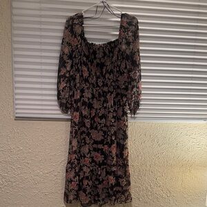 LC Lauren Conrad Black and Pink Floral Long Sleeve Dress